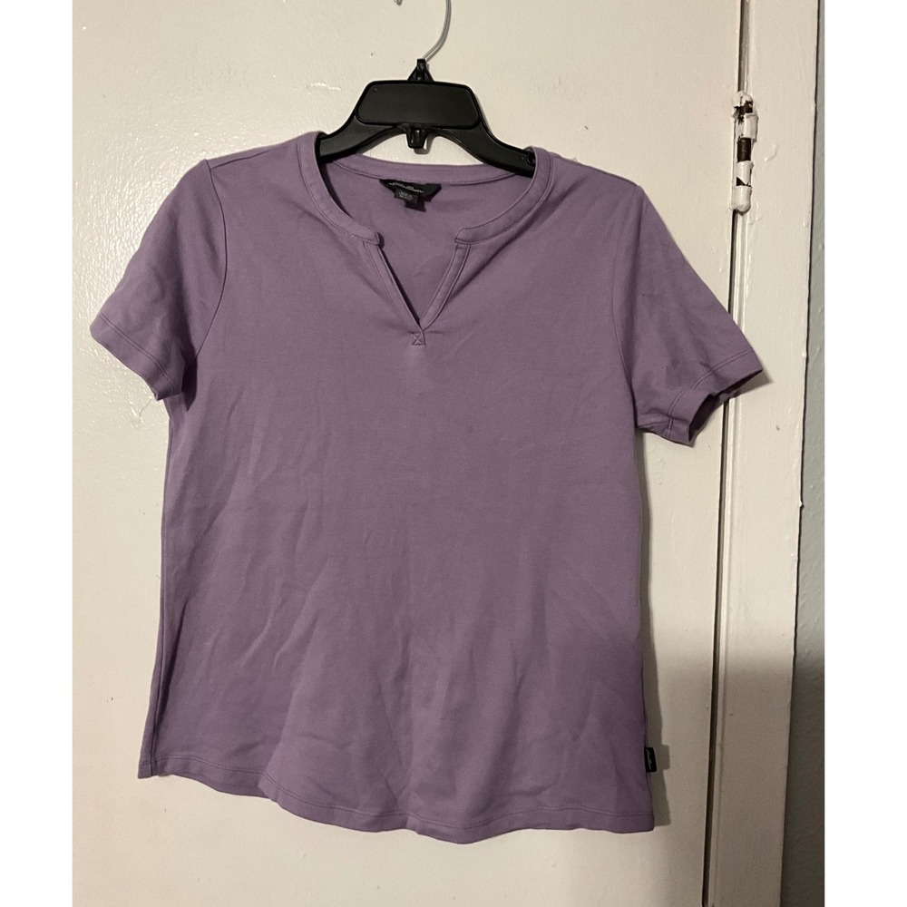 Eddie Bauer Womens XS Lavender Purple Split Neck Short Sleeve T-Shirt Top